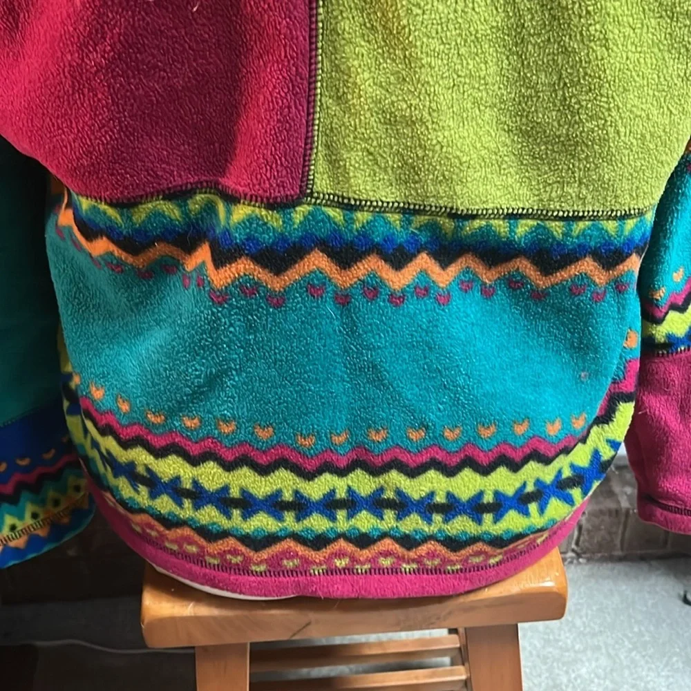 Susan Bristol Multicolor Patchwork Fleece Cardigan Large